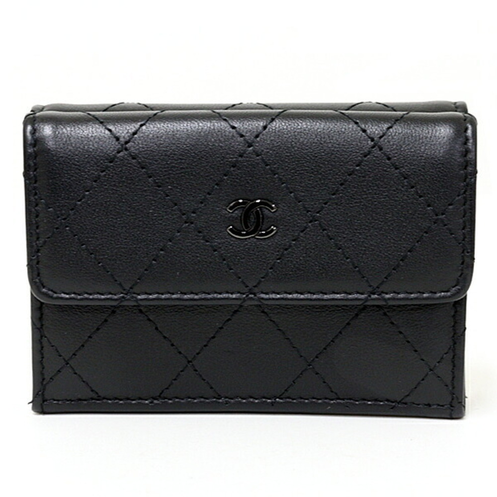Chanel Compact Wallet Tri-fold Matelassé Leather AP3882 Black